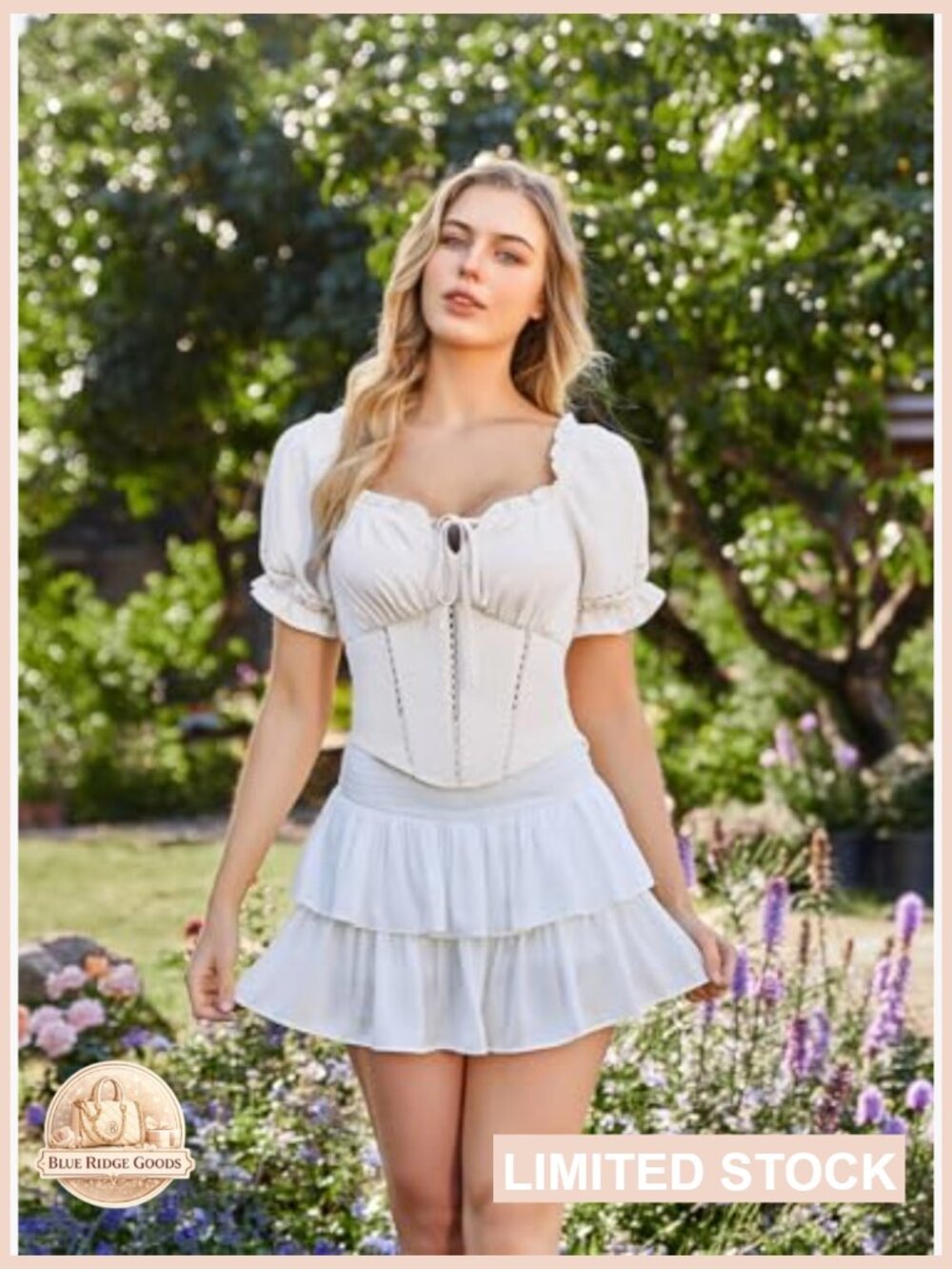 Vintage Corset Top with Puff Sleeves Renaissance Off Shoulder Blouse Peasant - Picture 5 of 7